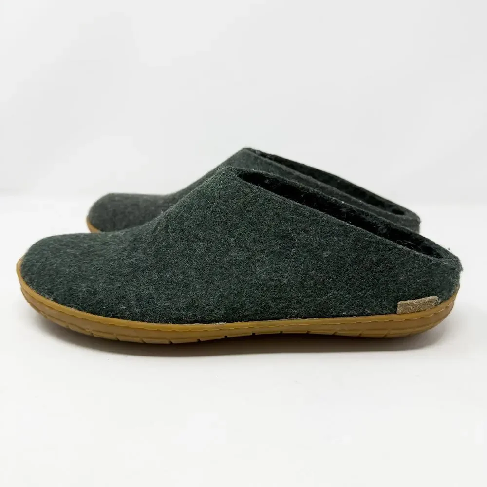 Glerups Dark Moss Green Wool Slippers with Rubber Sole Men's Size 42/9 EUC